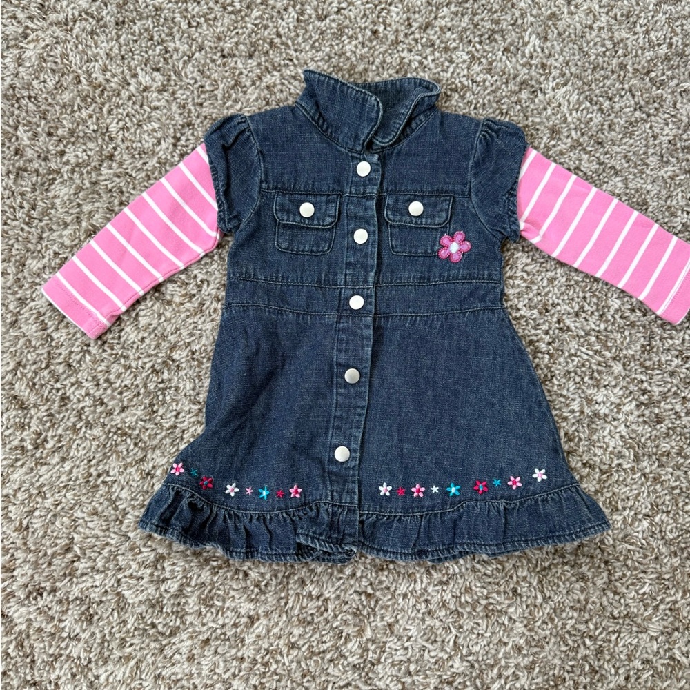Small Wonders Denim Jacket with Pink Striped Sleeves